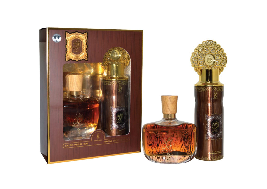 GIFT SET OUD AL LAYL PERFUME 100ML + PERFUME SPRAY 200ML- ARABIYAT - DOZEN (12 pieces)