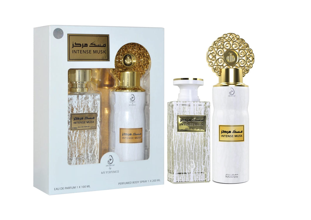 GIFT SET INTENSE MUSK PERFUME 100ML + PERFUME SPRAY 200ML- ARABIYAT - DOZEN (12 pieces)