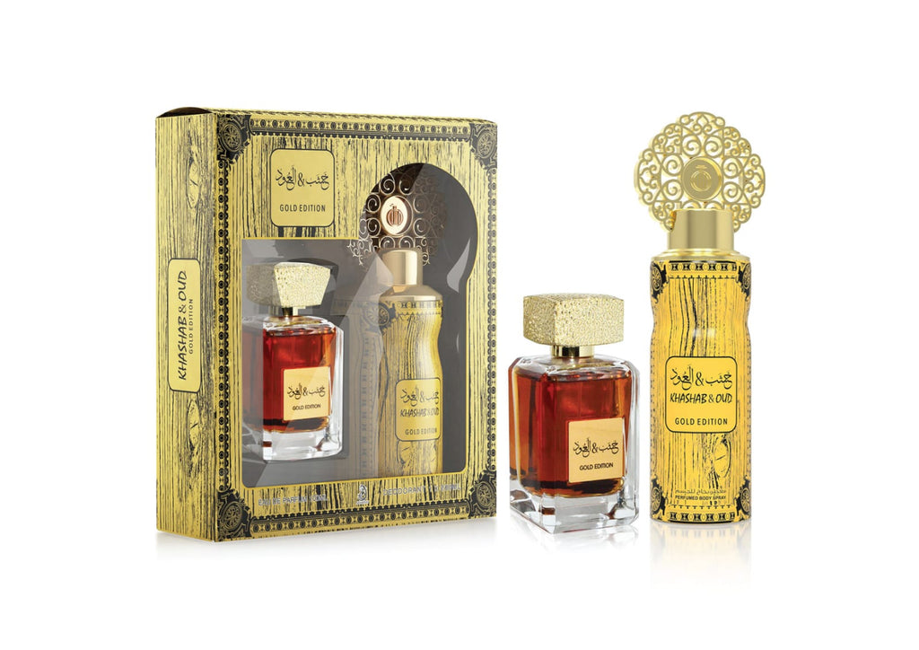 GIFT SET KHASHAB AND OUD PERFUME 100ML + PERFUME SPRAY 200ML- ARABIYAT - DOZEN (12 pieces)
