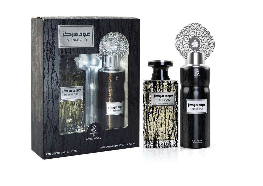 GIFT SET INTENSE OUD PERFUME 100ML + PERFUME SPRAY 200ML- ARABIYAT - DOZEN (12 pieces)