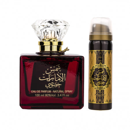 SPRAY SHAMS AL EMARAT KHUSUSI 100ML WITH DEO 50ML - DOZEN (12 pieces)